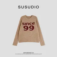 SUSUDIO 绵羊毛 极简慵懒风宽松字母提花软糯亲肤毛衣 50254