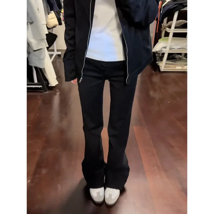美式复古修身显瘦百搭窄版直筒牛仔裤女2025秋冬小众休闲微喇裤子