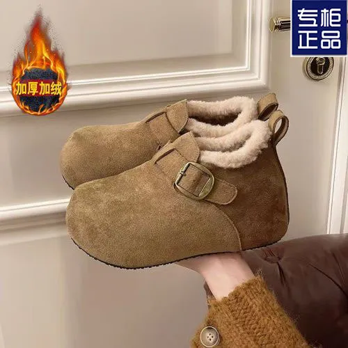 冬季超火爆款一脚蹬加绒毛毛勃肯鞋子女2025冬季新款外穿雪地靴棉