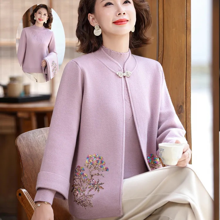 妈妈秋冬外套2025新款加绒加厚上衣两件套中老年女装秋装外套洋气