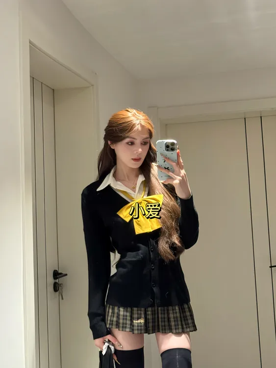 【收腰开衫+衬衫+格裙】风吹麦香jk制服秋冬长袖毛衣套装学院风显瘦