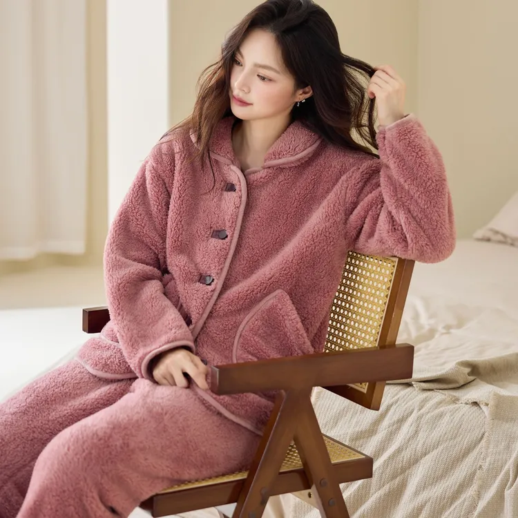 X0011【云感雪花绒】秋冬季女士保暖睡衣家居服套装加厚舒适可外穿