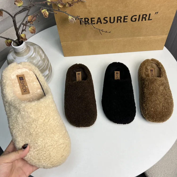 内增高毛毡勃肯鞋女外穿2025秋冬新款韩版加绒毛毛拖一脚蹬懒人鞋