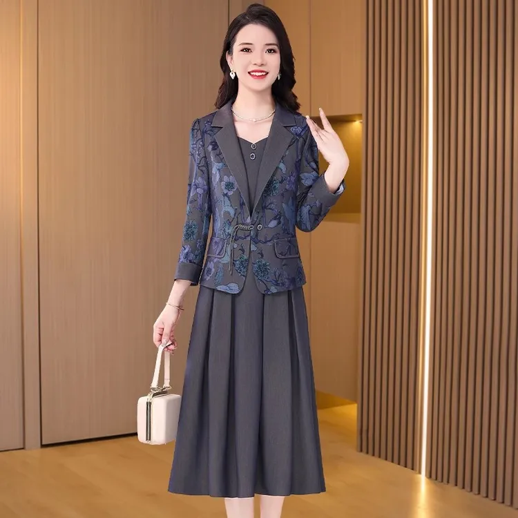 小香风套装连衣裙女2025新款春秋爆款轻奢高级感中式国风一整套妈