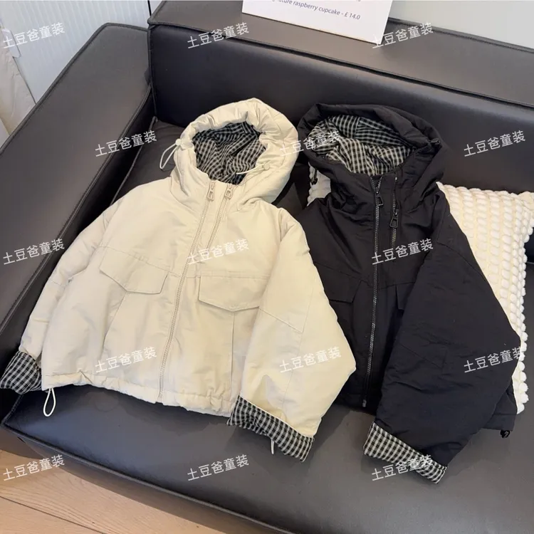 儿童冬季新款2025男童女童连帽外套中大童棉服时尚休闲加厚