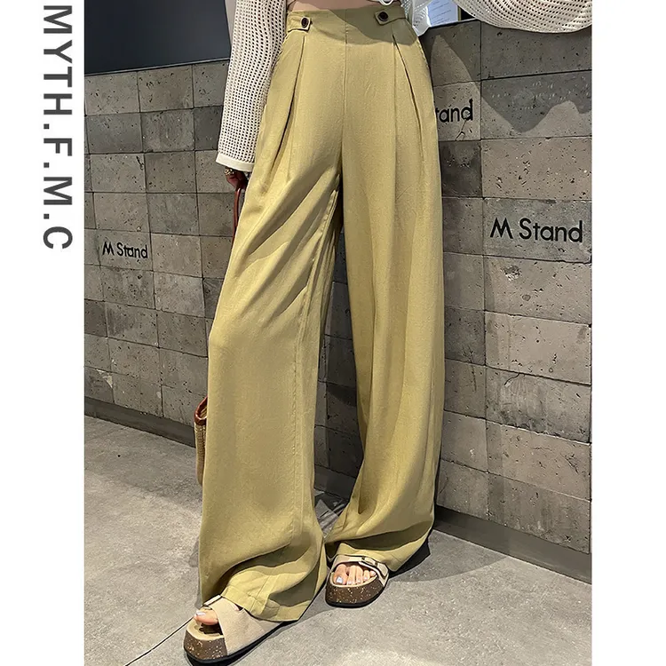 黄色慵懒风天丝山本裤子女夏季薄款2025新款宽松冰丝凉凉阔腿裤