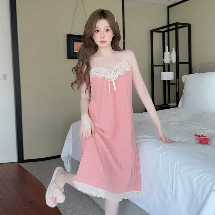 睡衣女夏季新6535棉提花吊带睡裙宽松大码220斤可穿家居服