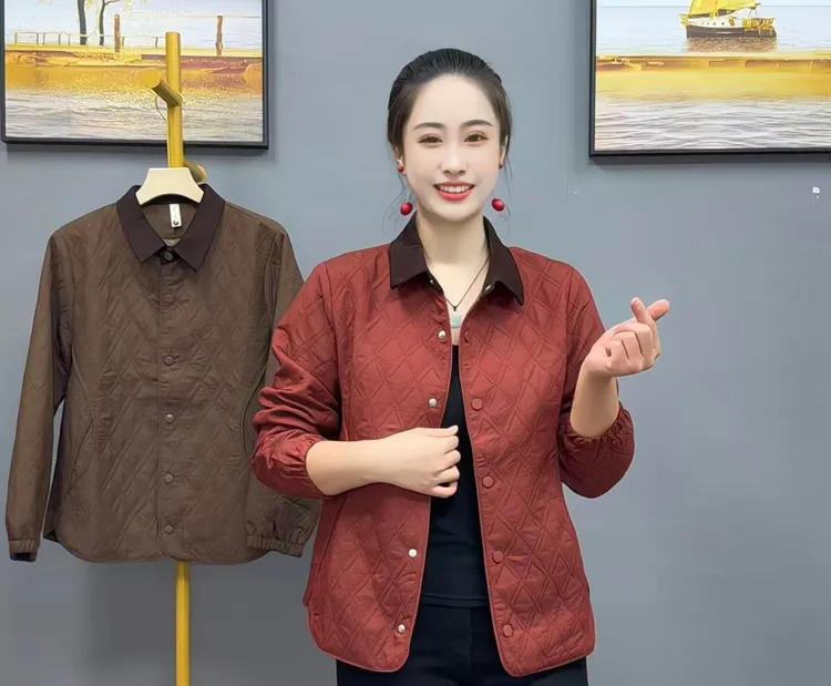 秋季新款时尚洋气百搭气质显瘦休闲拼色翻领宽松双层外套女188款