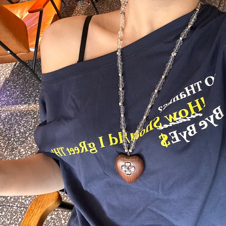 oushipei/欧诗佩 铜合金木质项链 甜酷风木质大爱心十字架项链