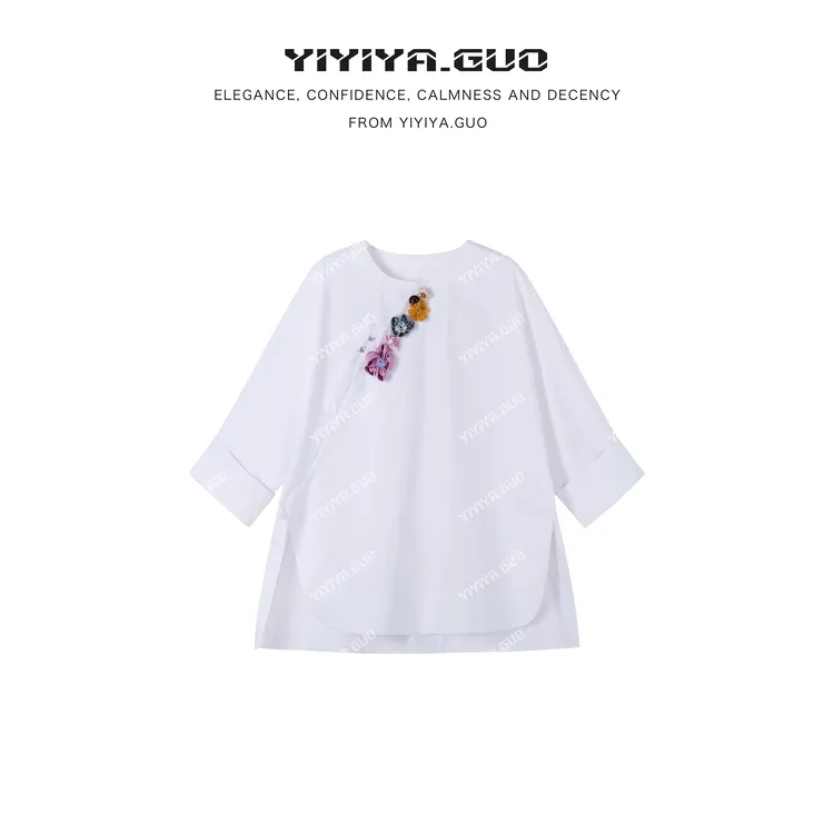 yiyiya.Guo艺艺吖【雅清】新款圆领落肩长袖衬衫上衣090182SS52