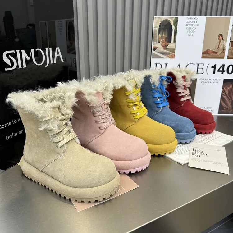 NY品牌时尚保暖雪地靴2025冬季新款磨砂厚底内增高休闲加绒女短靴