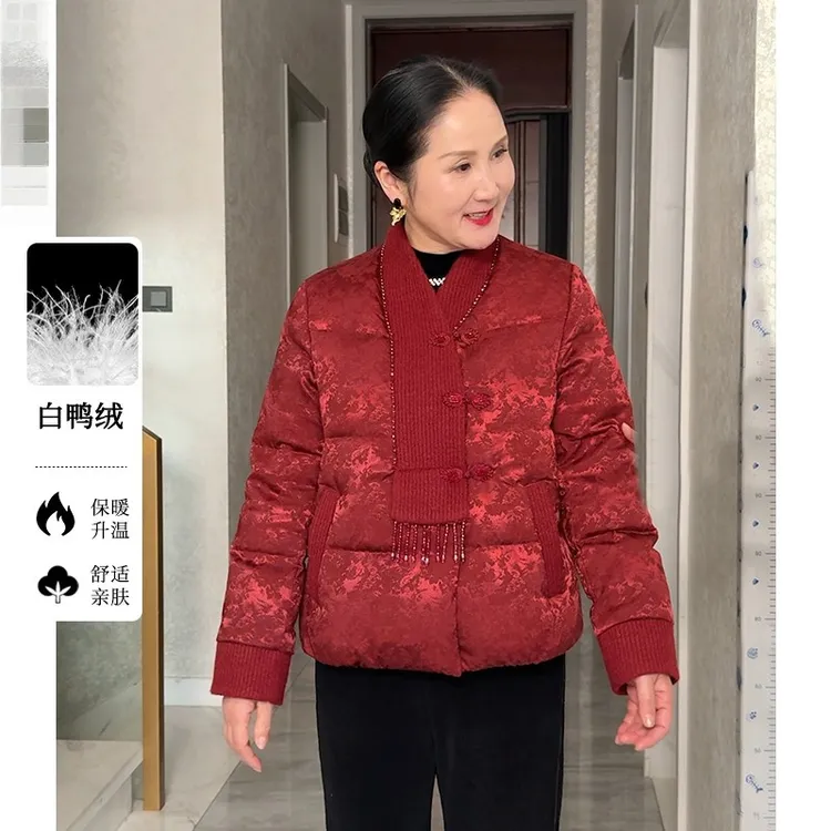 2025冬季妈妈装高档新中式斜襟羽绒服加厚喜婆婆中老年保暖外套