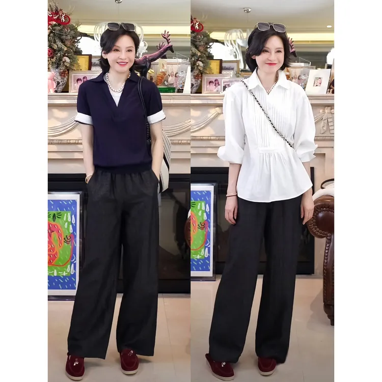 我是摩羯 东方绮梦 100桑蚕丝19MM龟裂纹香云纱宽松直筒裤