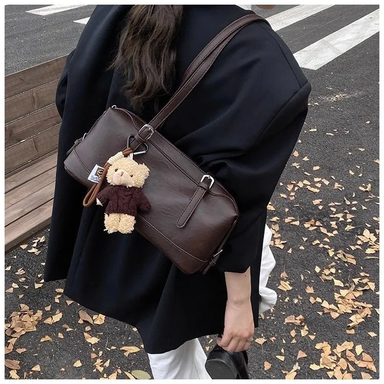 风絮微澜枕头包包女士2025新款秋冬复古棕油蜡皮腋下包手提单肩包