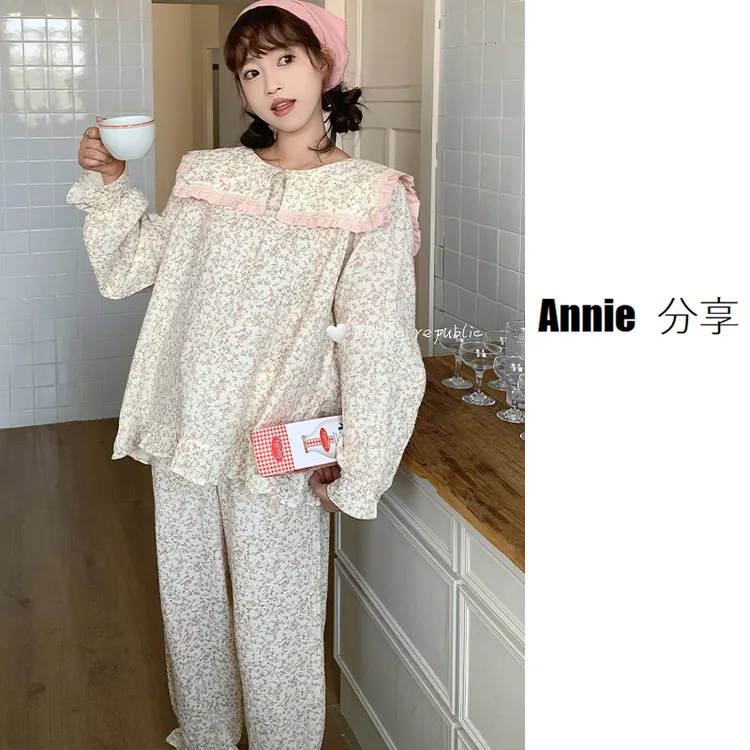 棉纱/可爱韩国PB品牌/爆款时尚睡衣女/长袖纯棉气质家居套装