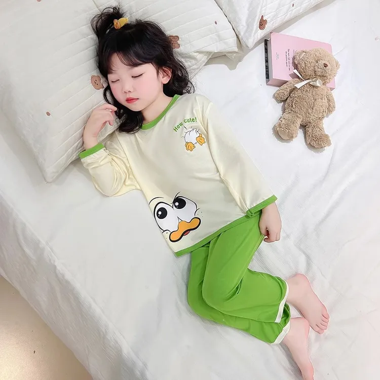 女童莫代尔睡衣春秋季套装2025新款小女孩宝宝卡通春款薄款家居服