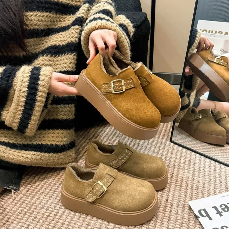 厚底加绒豆豆勃肯鞋女2025冬季新款大棉软底棉鞋增高休闲雪地靴子
