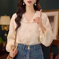 季念【清酒微甜】秋季新款蕾丝欧若风长袖衬衫女时尚休闲宽松上衣女