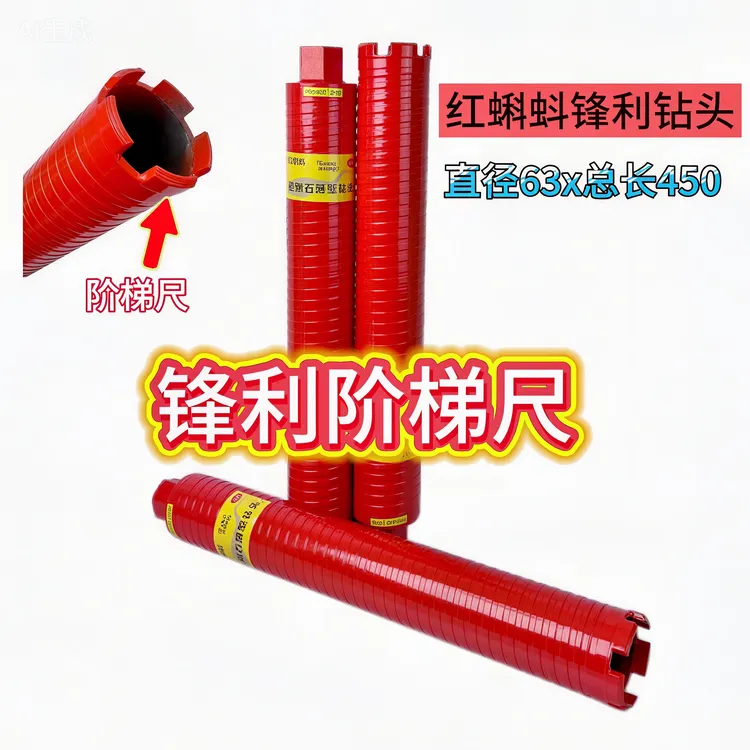 红蝌蚪阶梯尺钻头锋利，干打红砖，加气块，泡沫砖，加水打混凝土打孔