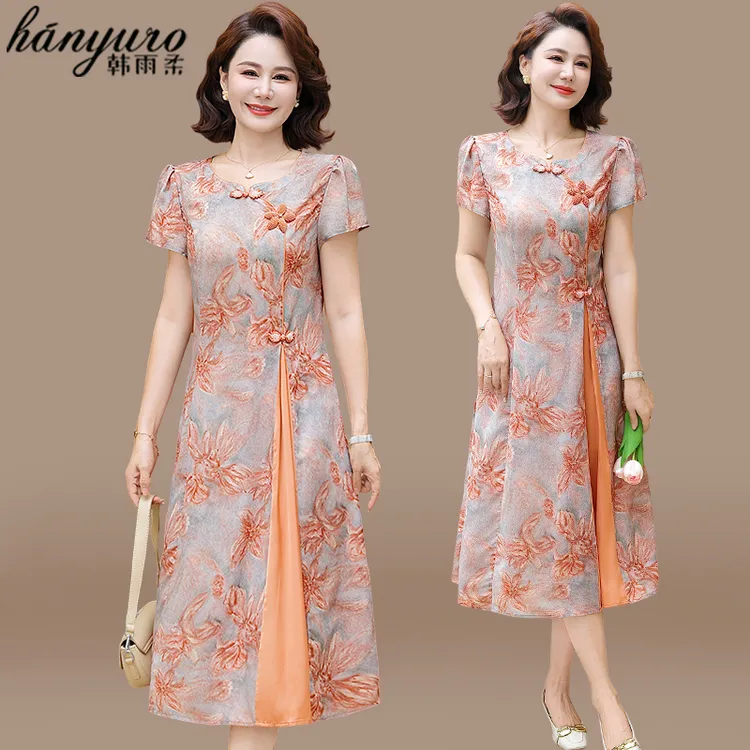 新中式妈妈连衣裙夏季国风改良旗袍中老年女装夏装气质减龄长裙子
