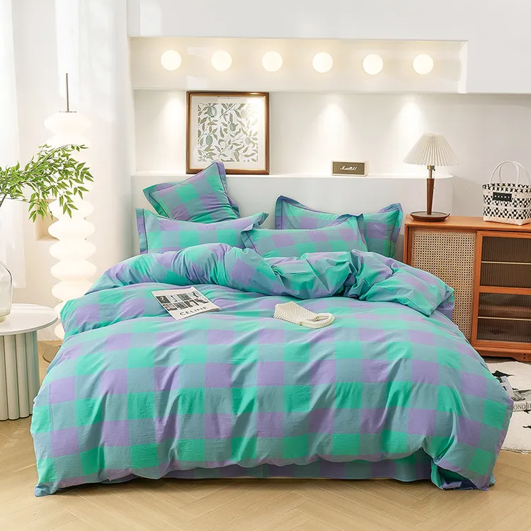 春夏全棉纯棉四件套简约柔软亲肤100水洗棉床单被套斜纹