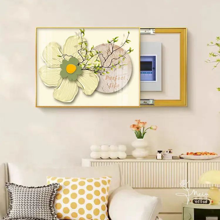 奶油风电表箱装饰画花卉弱电源电箱墙壁挂画多媒体总开关遮挡壁画