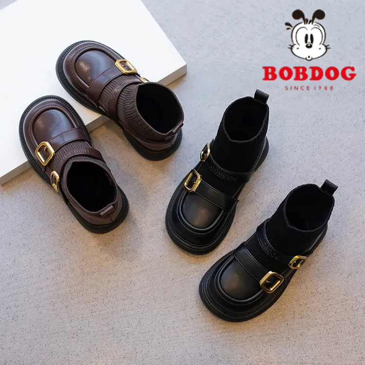 巴布豆女童马丁靴2025秋冬季新款加绒皮靴儿童保暖短靴公主袜靴子