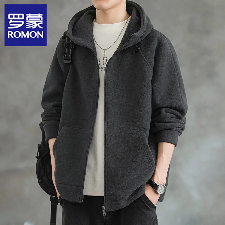 罗蒙摇粒绒卫衣外套男士春秋季宽松潮流百搭休闲连帽开衫上衣男款