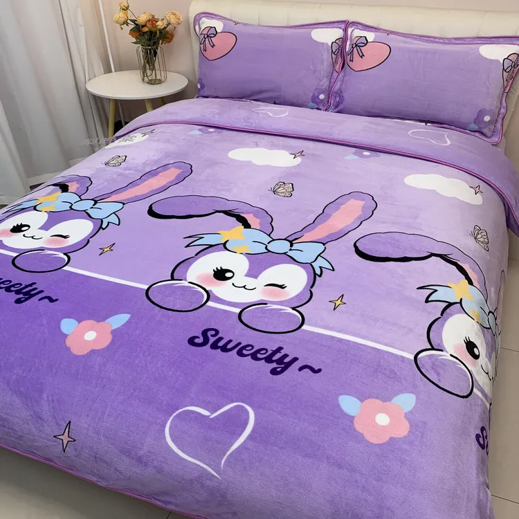 冬季牛奶绒四件套加厚保暖珊瑚绒被套床单防静电不掉毛法兰绒床品