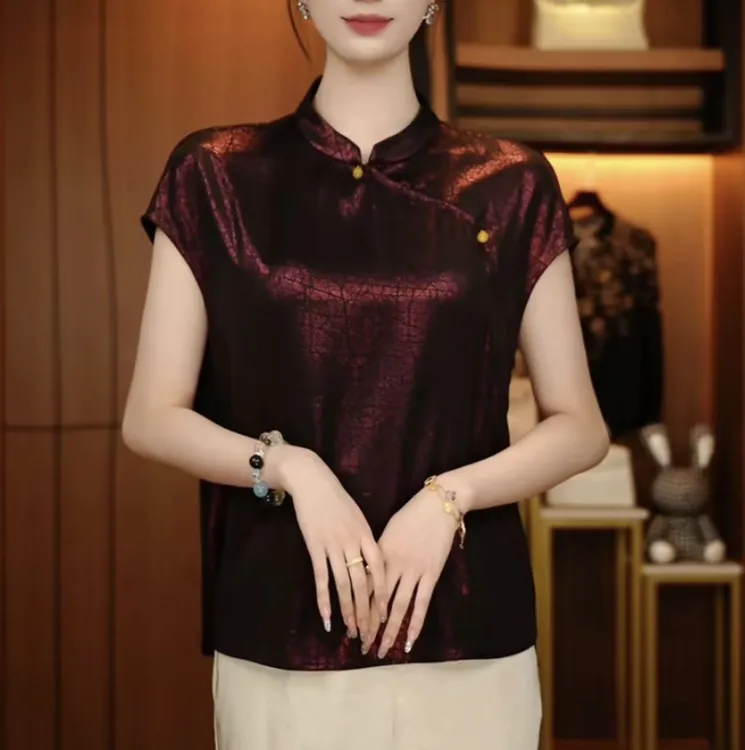 新中式夏季国风上衣上新百搭气质印花款遮肉显瘦短袖