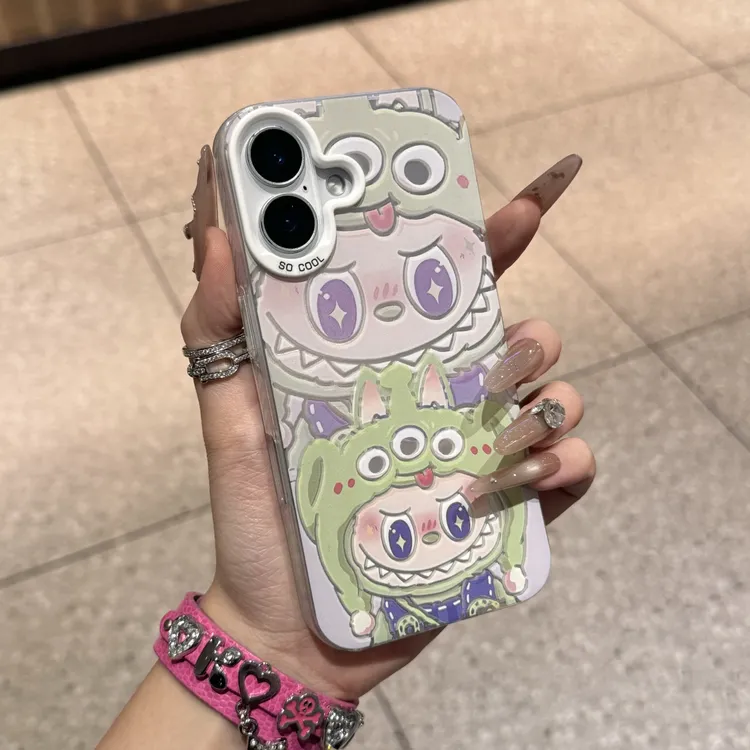 ins卡通三眼小怪兽适用苹果16pro手机壳15/14华为pura70vivo彩银