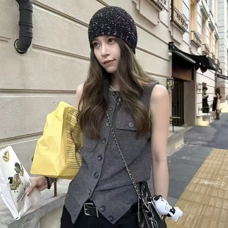洋气马甲针织开衫上衣女秋季新款修身内搭独特设计感叠穿毛衣背心
