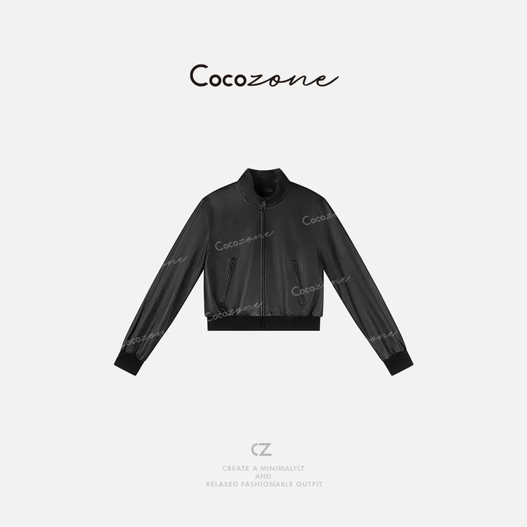 COCO ZONE 刘一一 新款美式拉链小众立领皮衣CD2A0287