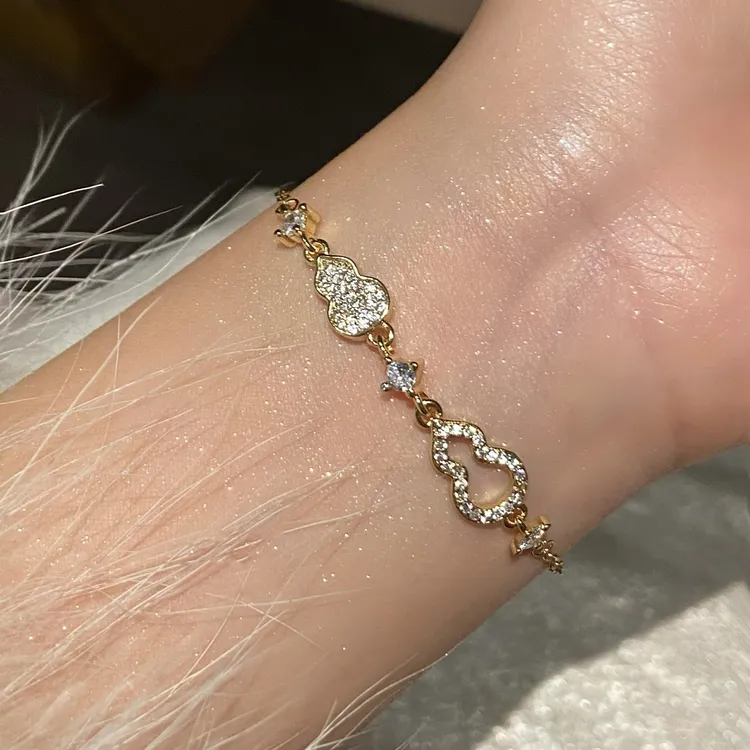 合金手链 爆闪满钻福禄葫芦手链女轻奢小众精致高级感气质手饰品
