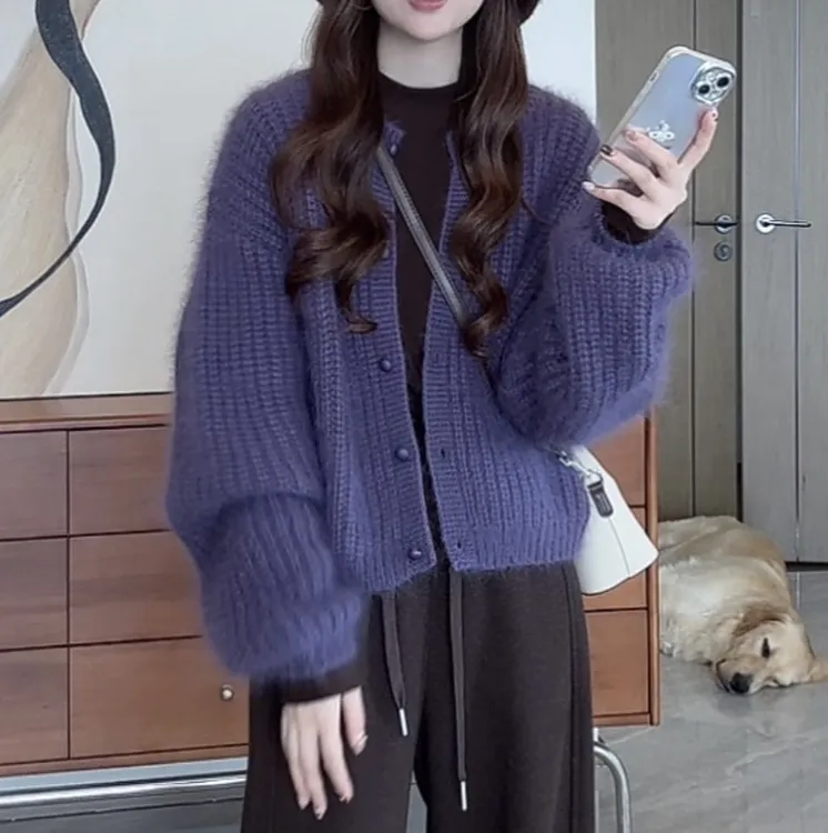 huijie66889紫色毛衣开衫露露家优选专享链接