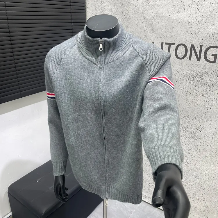 K先生男装店 条纹立领拉链常规款不褪色开衫针织毛衣休闲百搭冬季