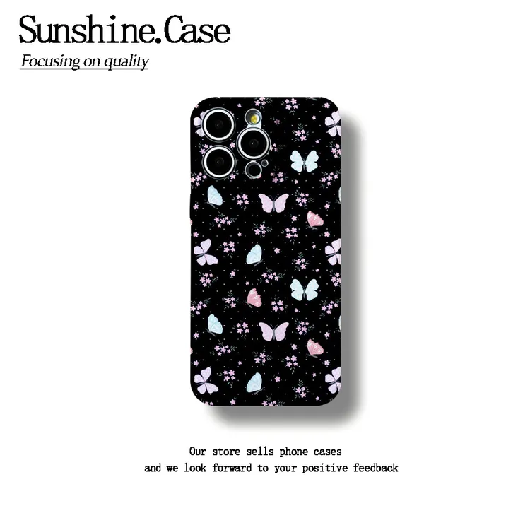 黑底蝴蝶软壳适用苹果oppo华为vivo小米手机壳防摔全包ins