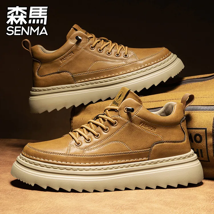 SENMA/森马男鞋2025秋季新款中帮工装靴子厚底英伦一脚蹬马丁靴男