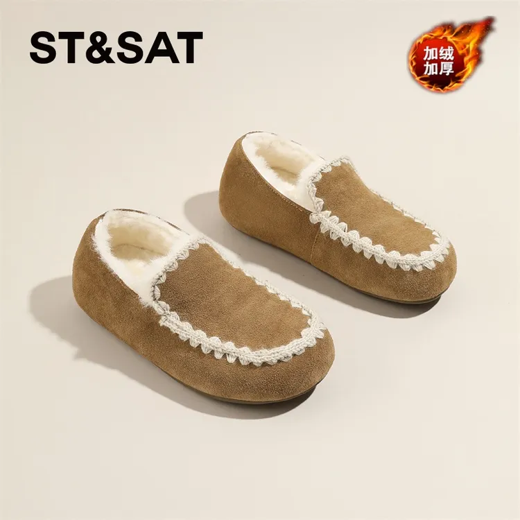 星期六赫本风豆豆鞋女2025新款冬季加绒勃肯鞋一脚蹬保暖乐福棉鞋