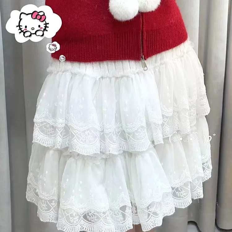 洛丽塔绵羊绒白色蕾丝裙撑 多层软纱蓬蓬衬裙 lo裙隐形打底撑