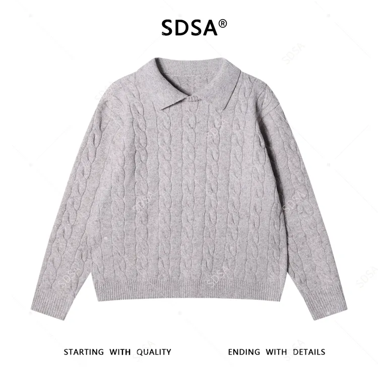 SDSA男士秋冬新款痞帅男装韩版纯色纽花翻领针织衫百搭简约毛衣