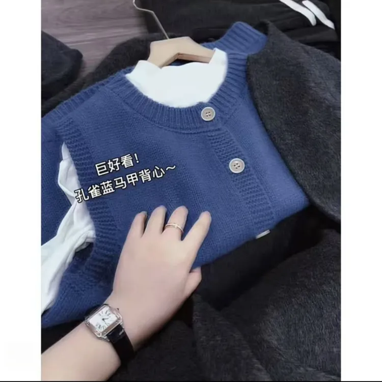 巨好看~孔雀蓝早春气质洋气百搭马甲背心KT1388