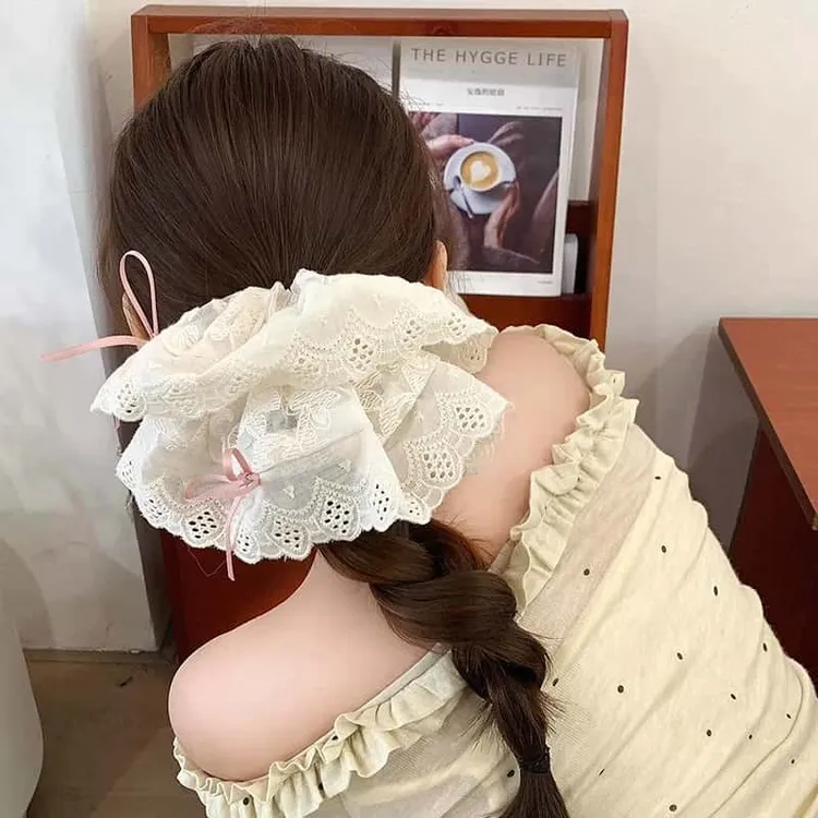 2025年新款超仙蝴蝶结甜美大肠发圈芭蕾风温柔蕾丝发绳扎头发发饰