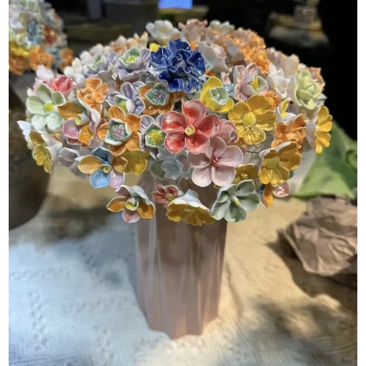 景德镇高温花束陶瓷花朵仿真花花瓶永生花手工装饰摆饰送女友礼物