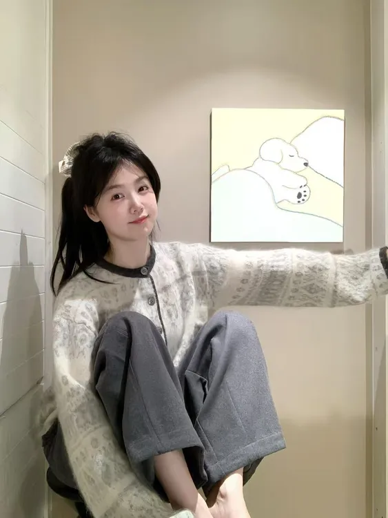 秋冬新款小众炸街高级感女装费尔岛氛围感针织开衫休闲阔腿裤套装