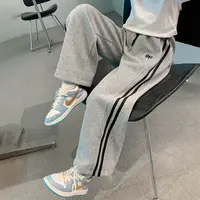 女童2024秋季新款春秋直筒百搭宽松潮流条纹拼接休闲卫裤Q12628