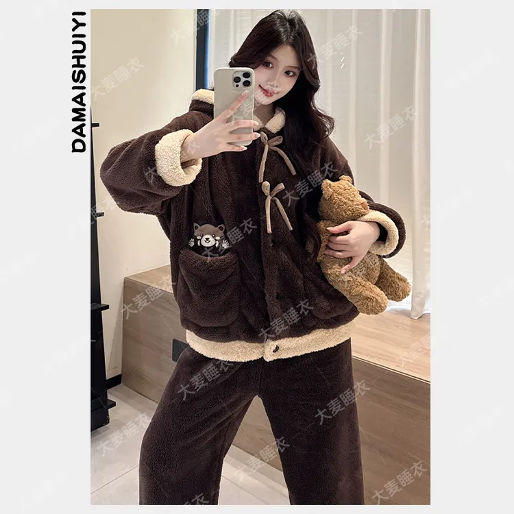 爆款加厚珊瑚绒睡衣2025冬季新款保暖个性别致甜美家居服套装女