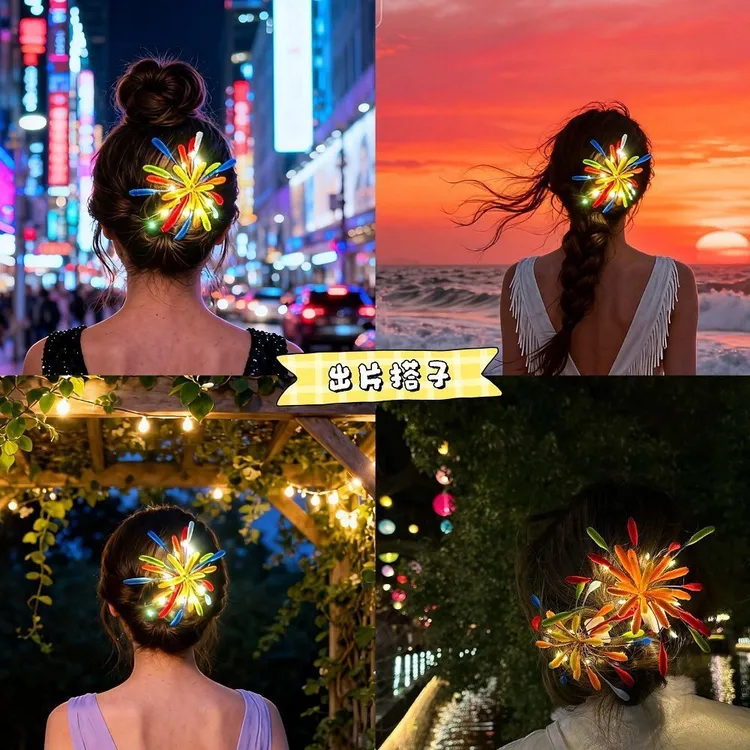 2025新款扭扭棒发光烟发夹花头饰中秋氛围发饰diy发夹手工材料包