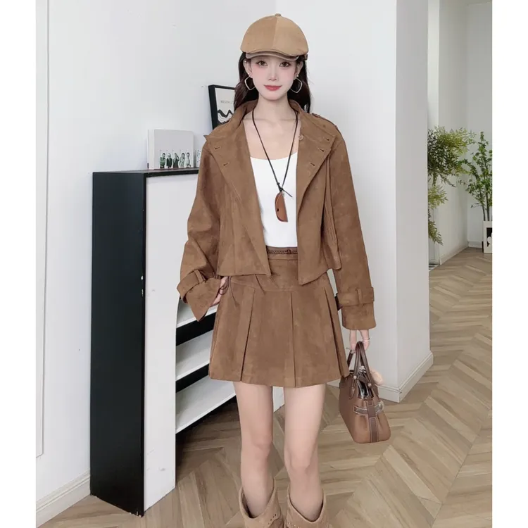 IEF/爱依服2025新款秋季磨砂皮上下套短裙套装