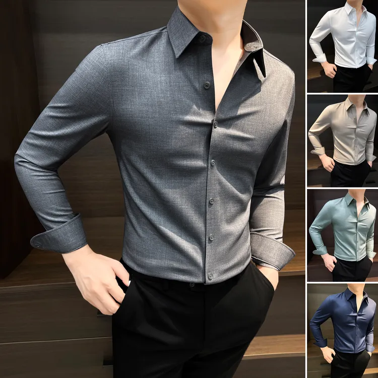 莫代尔无痕衬衫男款长袖痞帅高级感男装免烫商务轻奢男士高档衬衣